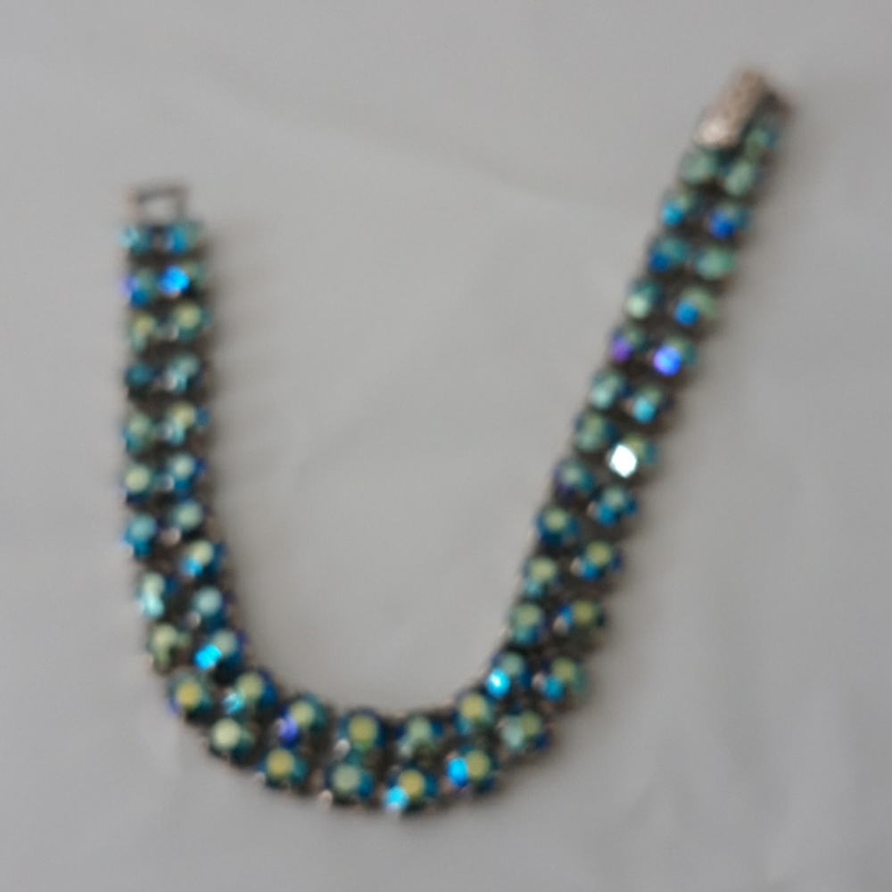 Vintage rhinestones blue Hollywood style bracelet